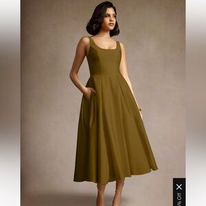 AZAZIE OLIVIA MOSS GREEN PLEATED MIDI DRESS
